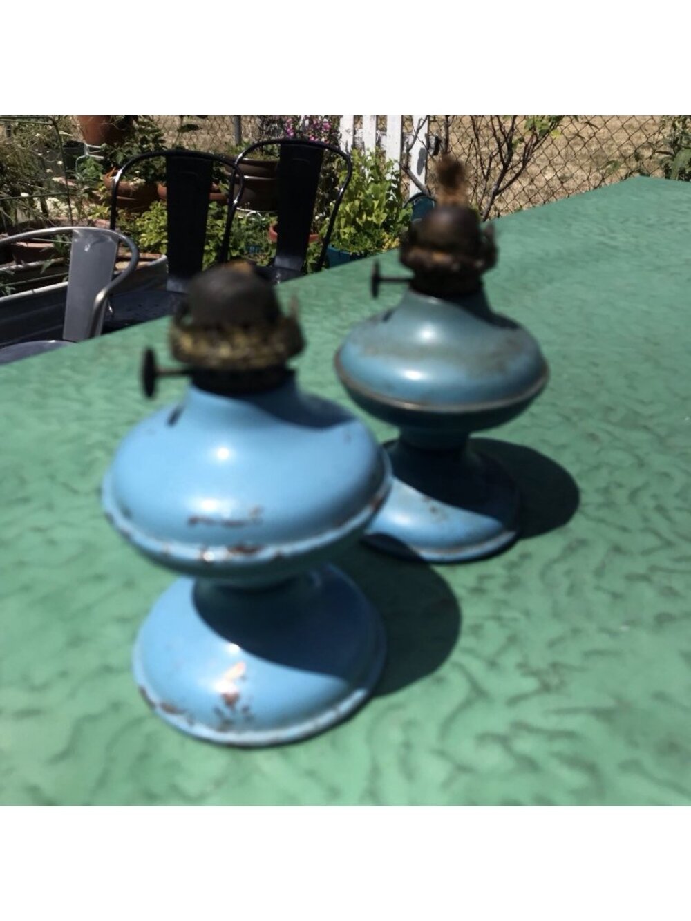 Vtg Se P& A Mfg Co Acorn Mini Aqua Blue Enamel Metal Kerosene Oil Lamp 5"